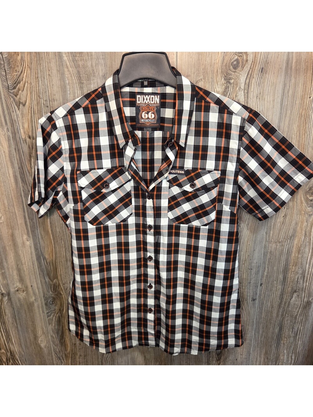 Dixxon Flannel Co. Size Lrg Bamboo Shirt "Route 66" Motorcycles Black & Orange